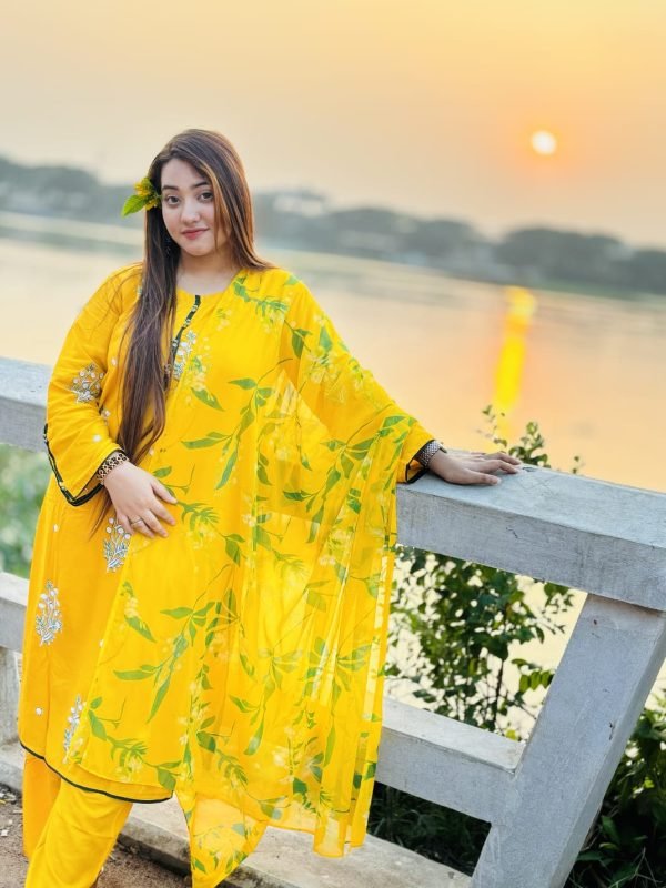 yellow embroidered 3piece H-06