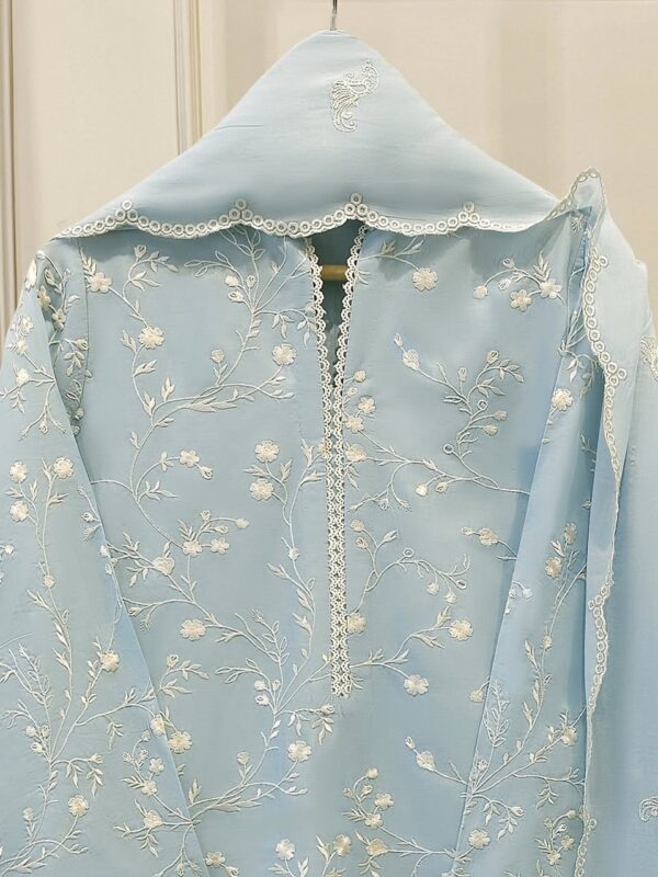 ✨ Aghanoor-Inspired Classic Style ✨_Step into effortless grace with this premium cotton 3-piece sky blue outfit _ beautifully paired with a digital-printed _ embroidered georgette dupatta for_1 Aghanoor A34
