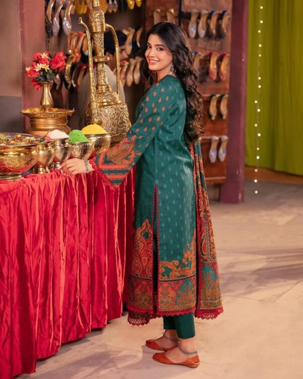 🌙🌙 ঈদ কালেকশন রেডিমেড ড্রেস 🌙🌙 পুরো ড্রেস ডিজিটাল প্রিন্টেড অ্যান্ড লেস_3 Bottle green A17